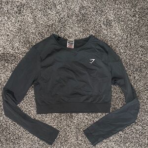 Gymshark Women's Charcoal Long Sleeve Crop Top